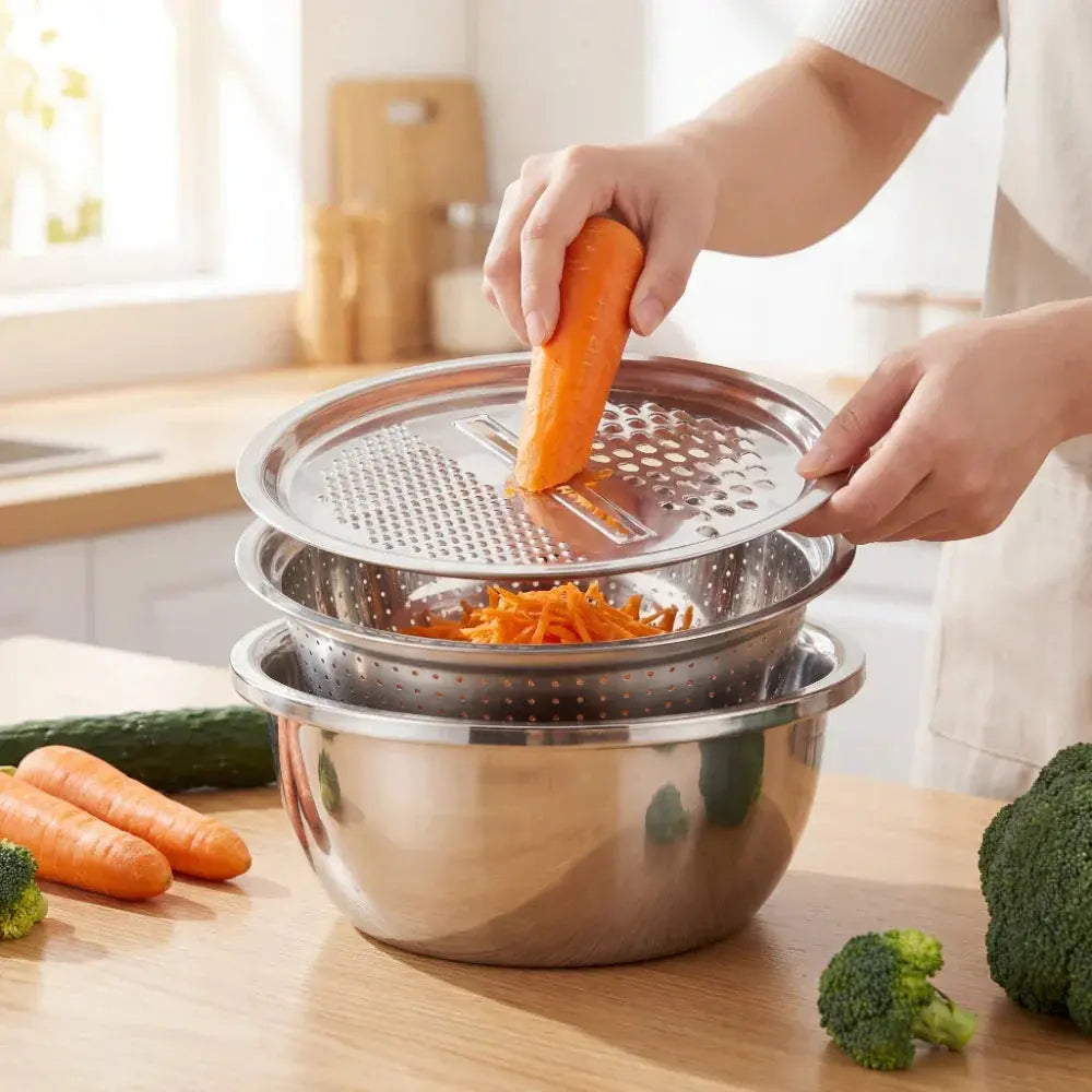 3-Piece Mixing Bowl Set with Strainer and Grater