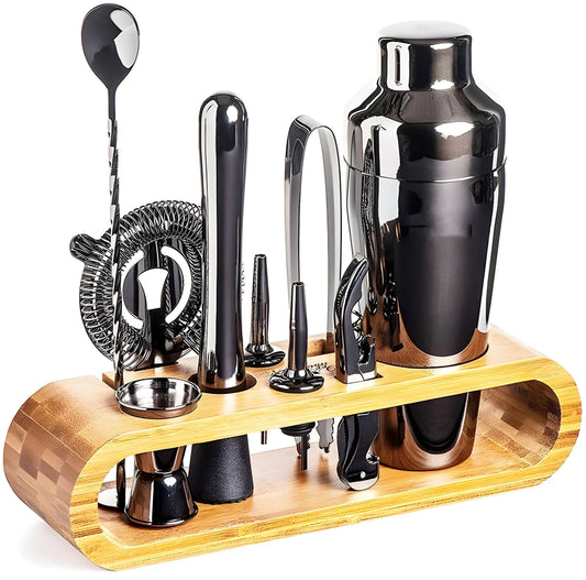 10-Piece Cocktail Bar Set with Bamboo Stand