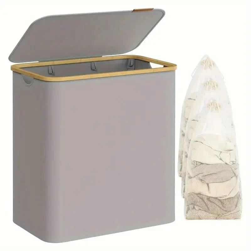 150L Laundry Basket with Lid & 3 Compartments