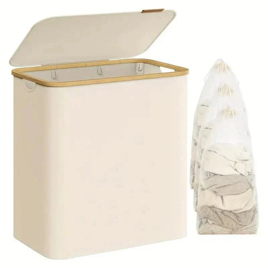 150L Laundry Basket with Lid & 3 Compartments