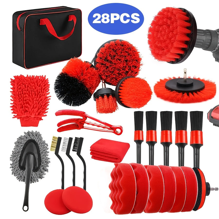 28-Piece Car Wash Brush Set with Drill Attachments