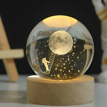 3D Crystal Globe Lamp with Warm LED Night Glow
