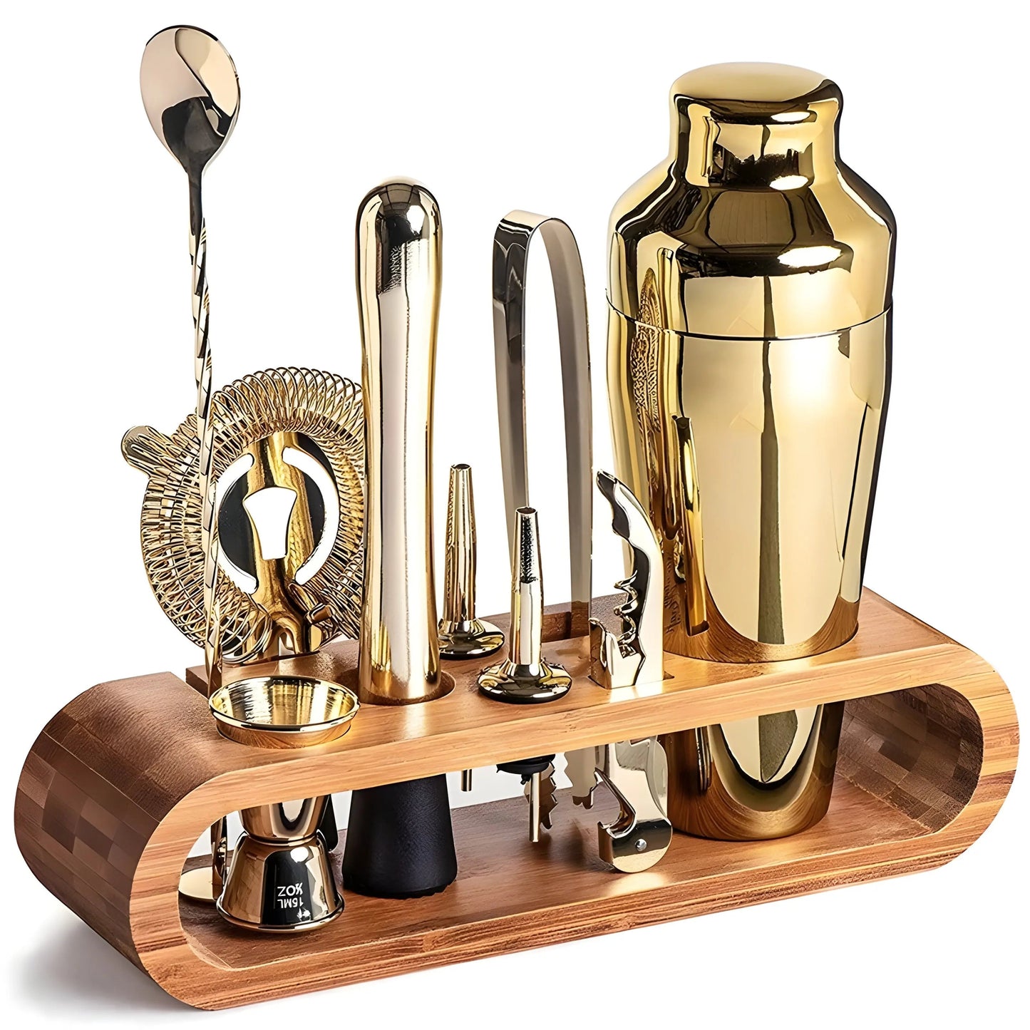 10-Piece Cocktail Set with Bamboo Stand - Bar Tools