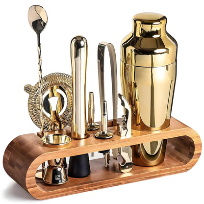 10-Piece Cocktail Set with Bamboo Stand - Bar Tools