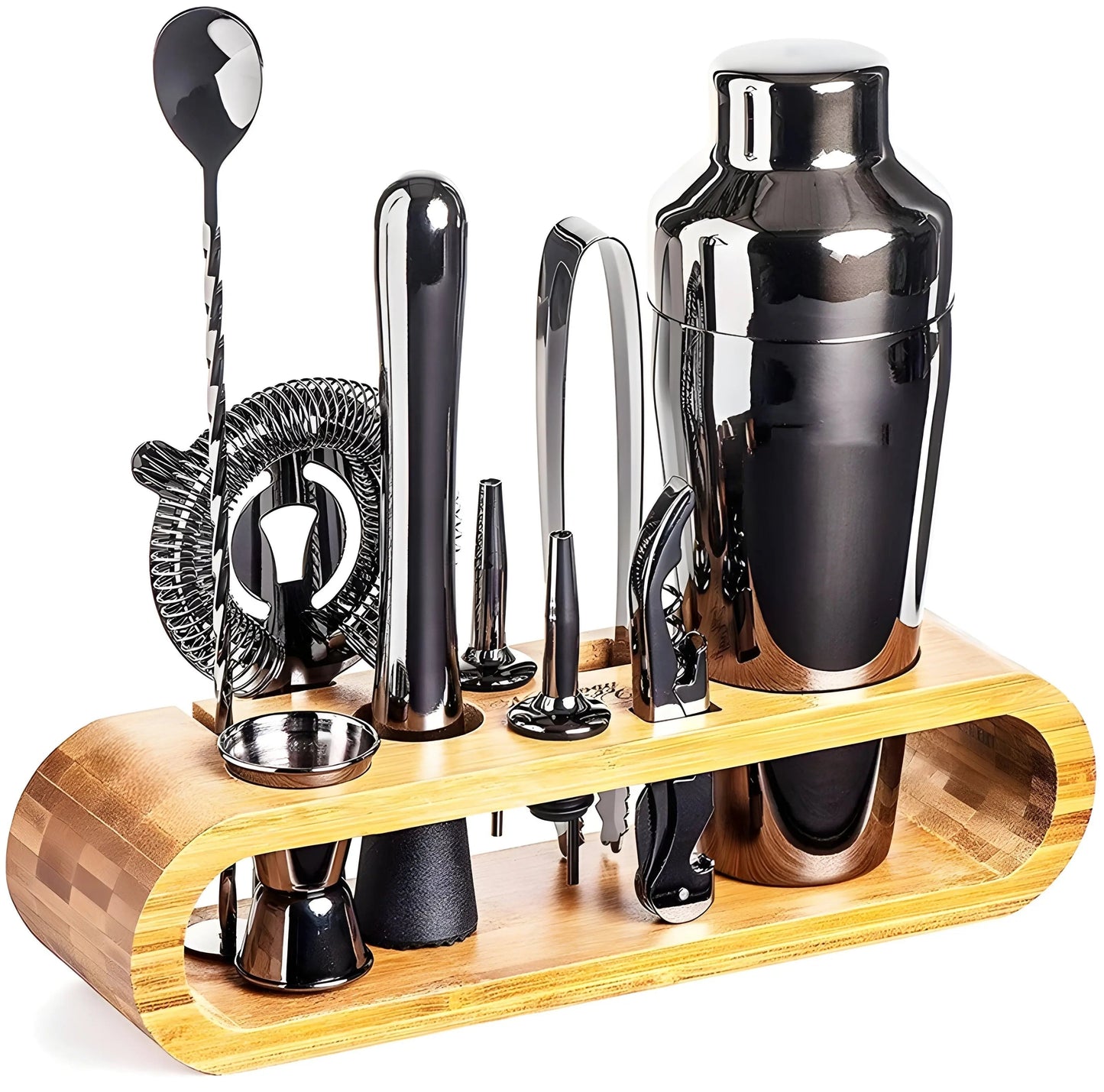 10-Piece Cocktail Set with Bamboo Stand - Bar Tools