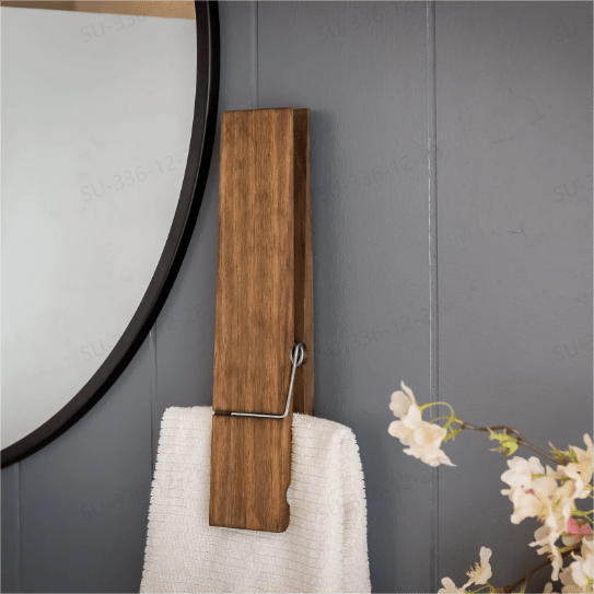 Rustic Clothespin Towel Holder for Bathroom & Laundry