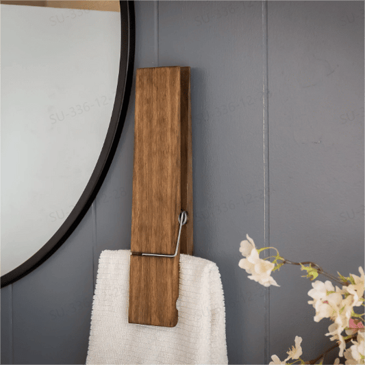 Rustic Clothespin Towel Holder for Bathroom & Laundry