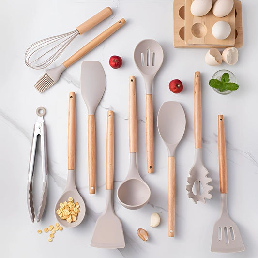 12-Piece Bamboo and Silicone Kitchen Utensil Set