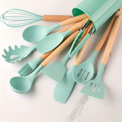 12-Piece Bamboo and Silicone Kitchen Utensil Set