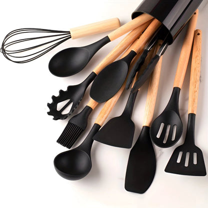 12-Piece Bamboo and Silicone Kitchen Utensil Set