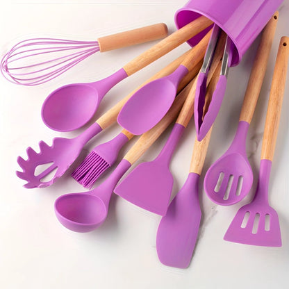 12-Piece Bamboo and Silicone Kitchen Utensil Set
