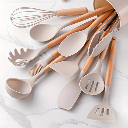 12-Piece Bamboo and Silicone Kitchen Utensil Set