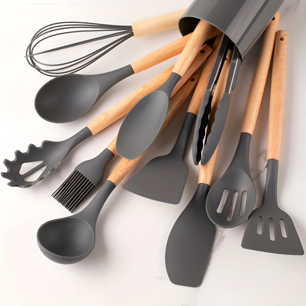 12-Piece Bamboo and Silicone Kitchen Utensil Set
