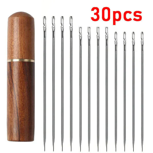 30 Stainless Steel Side-Threading Sewing Needles
