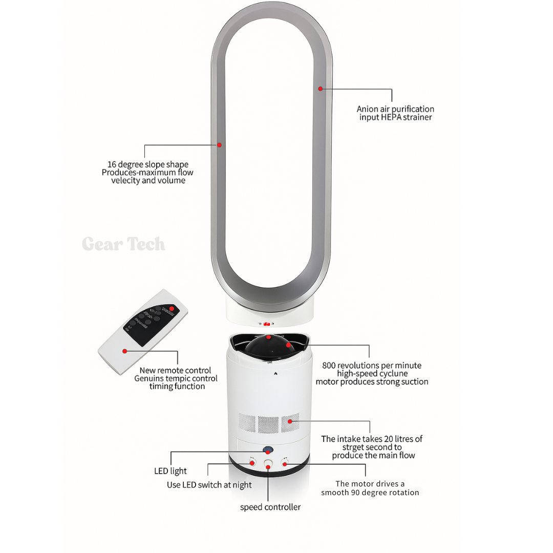 16-Inch Bladeless Cooling Fan with Remote