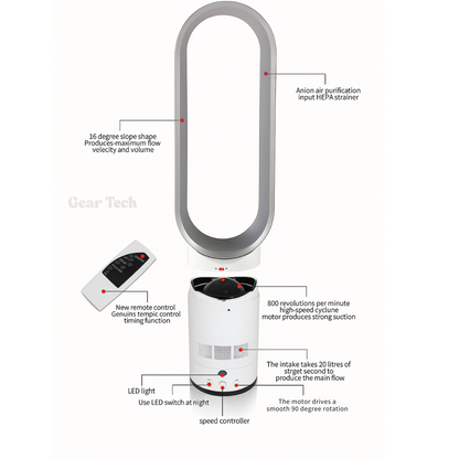16-Inch Bladeless Cooling Fan with Remote