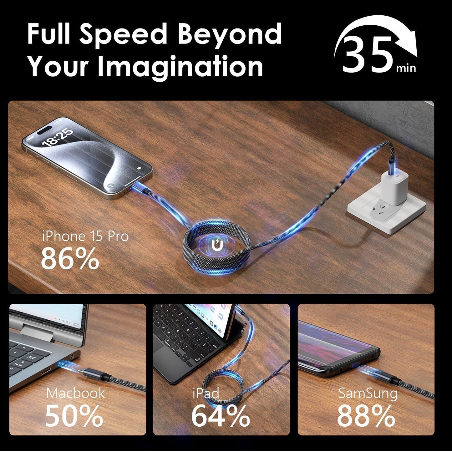 100W Magnetic Spiral Fast Charging Cable