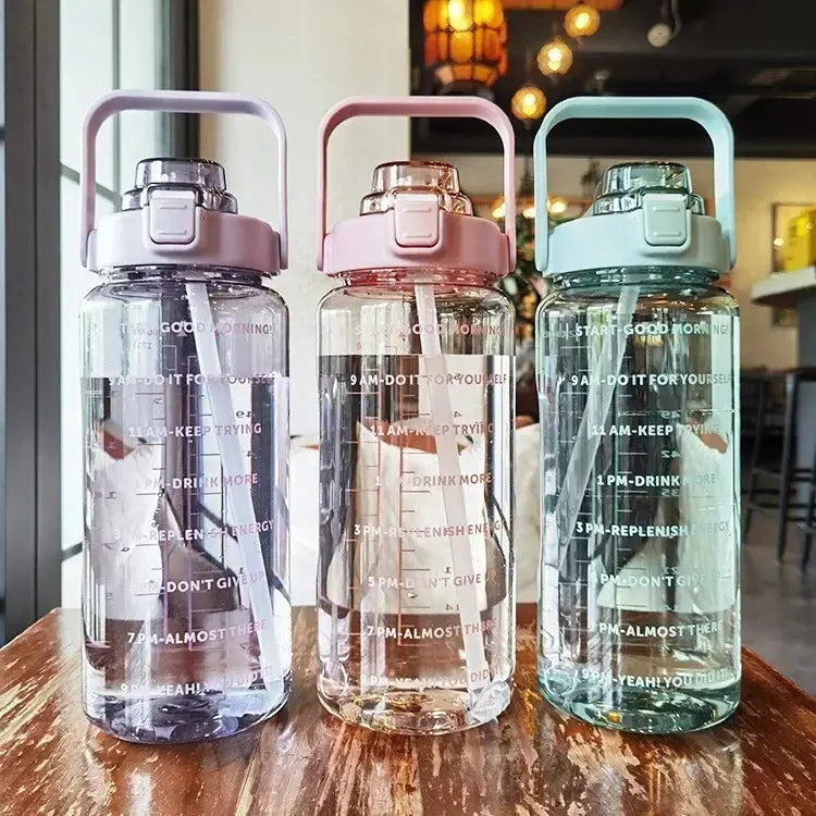 2L Water Bottle with Straw and Time Markers