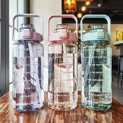 2L Water Bottle with Straw and Time Markers