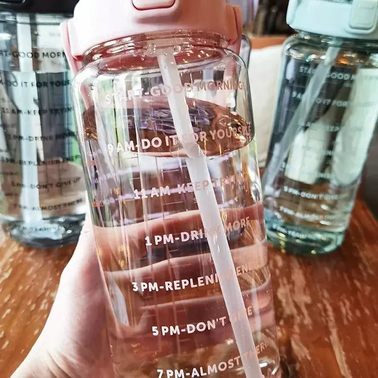 2L Water Bottle with Straw and Time Markers