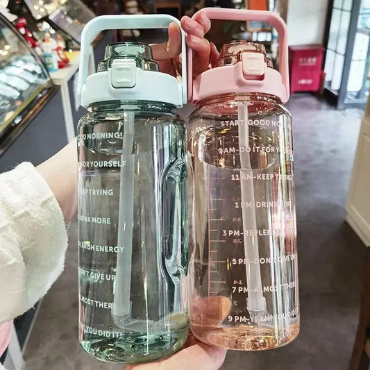 2L Water Bottle with Straw and Time Markers