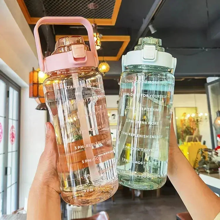 2L Water Bottle with Straw and Time Markers
