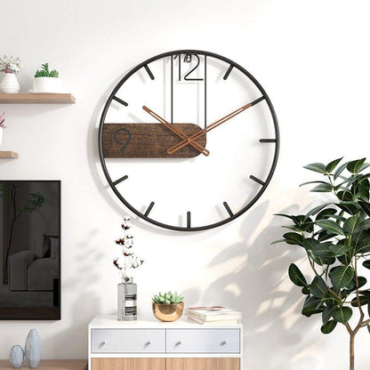 40 cm Industrial Wall Clock in Metal & Walnut
