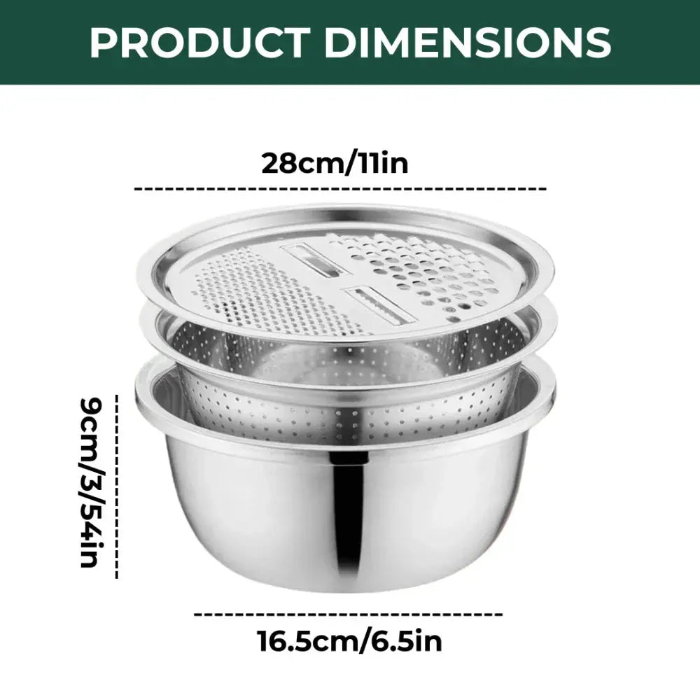 3-Piece Mixing Bowl Set with Strainer and Grater