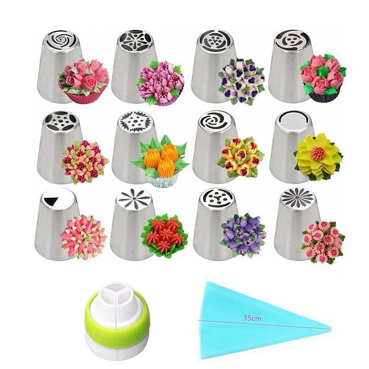 12-Piece Tulip Piping Tip Set with Silicone Bag