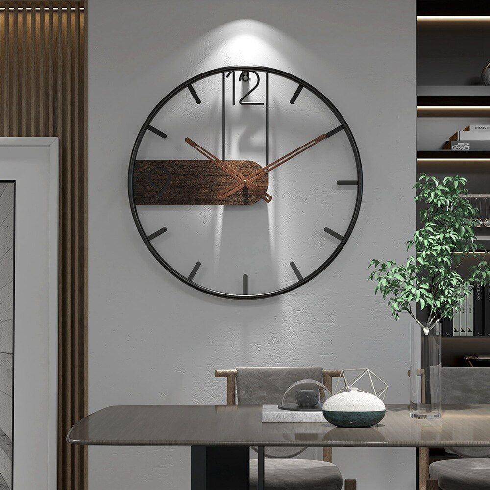 40 cm Industrial Wall Clock in Metal & Walnut
