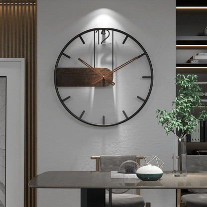 40 cm Industrial Wall Clock in Metal & Walnut