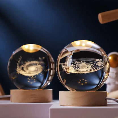 3D Crystal Globe Lamp with Warm LED Night Glow