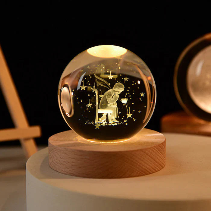 3D Crystal Globe Lamp with Warm LED Night Glow