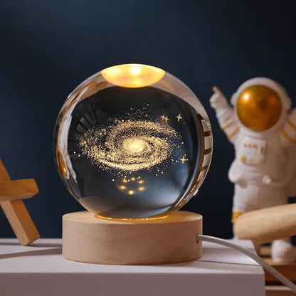3D Crystal Globe Lamp with Warm LED Night Glow