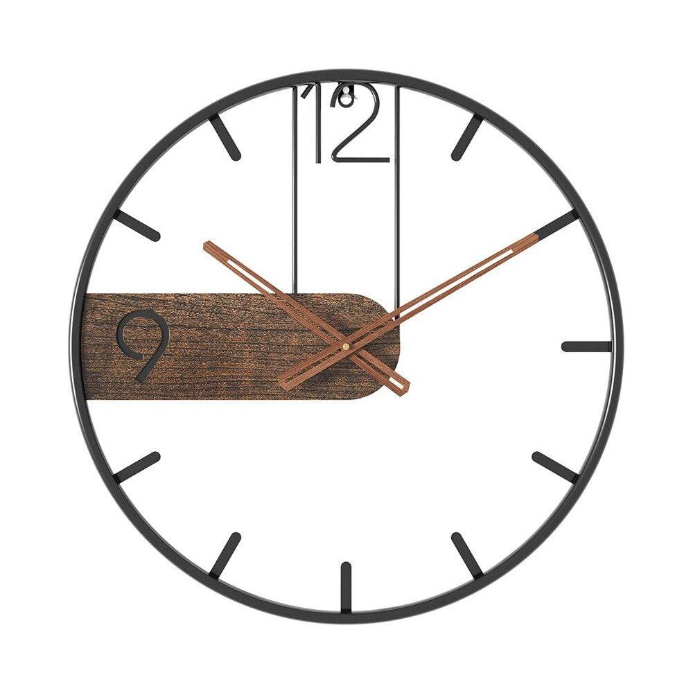 40 cm Industrial Wall Clock in Metal & Walnut