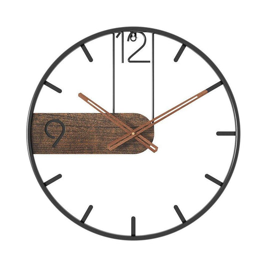 40 cm Industrial Wall Clock in Metal & Walnut