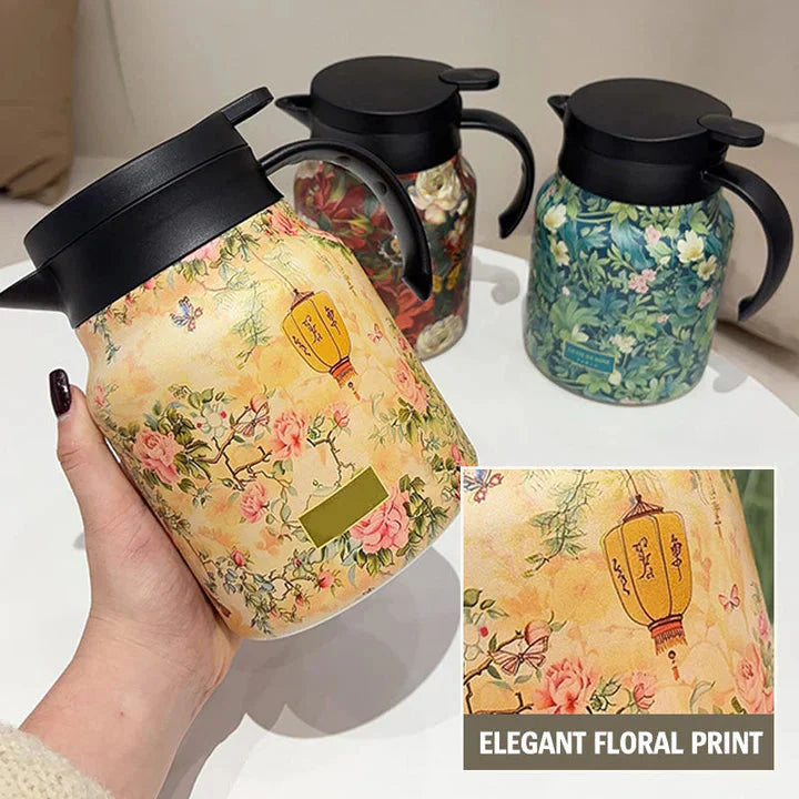 1L Insulated Floral Jug - Stainless Steel Push-Button