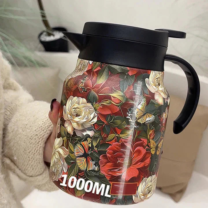 1L Insulated Floral Jug - Stainless Steel Push-Button