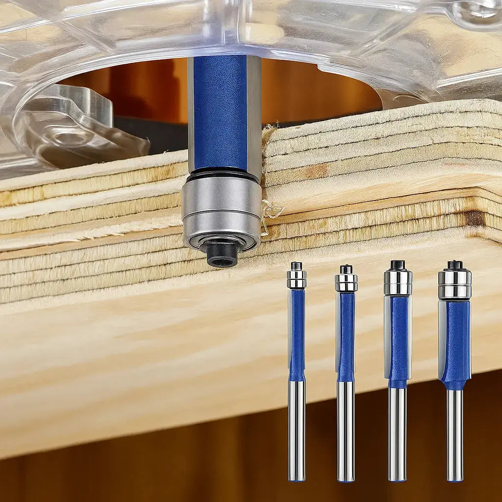 4-Piece Flush Trim Router Bit Set for Clean Edges