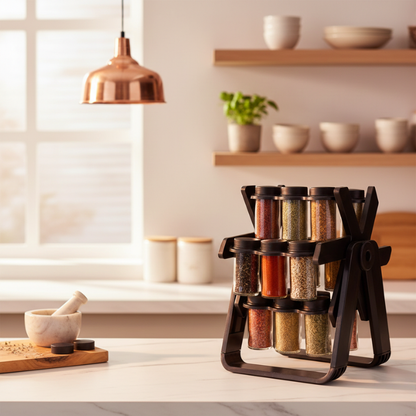 360 Rotating Spice Organizer with 18 Glass Jars