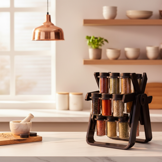 360 Rotating Spice Organizer with 18 Glass Jars