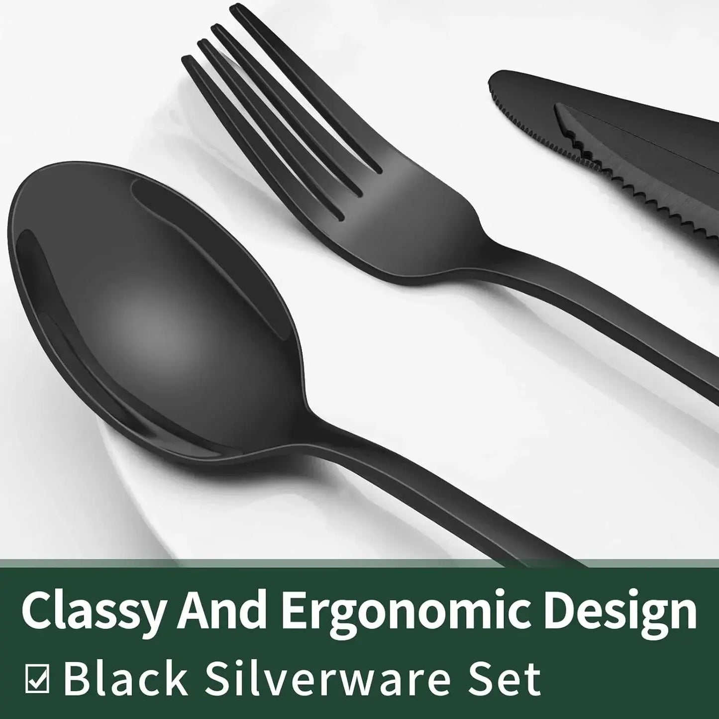 24-Piece Black Matte Cutlery Set with Steak Knives