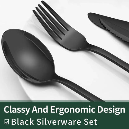 24-Piece Black Matte Cutlery Set with Steak Knives
