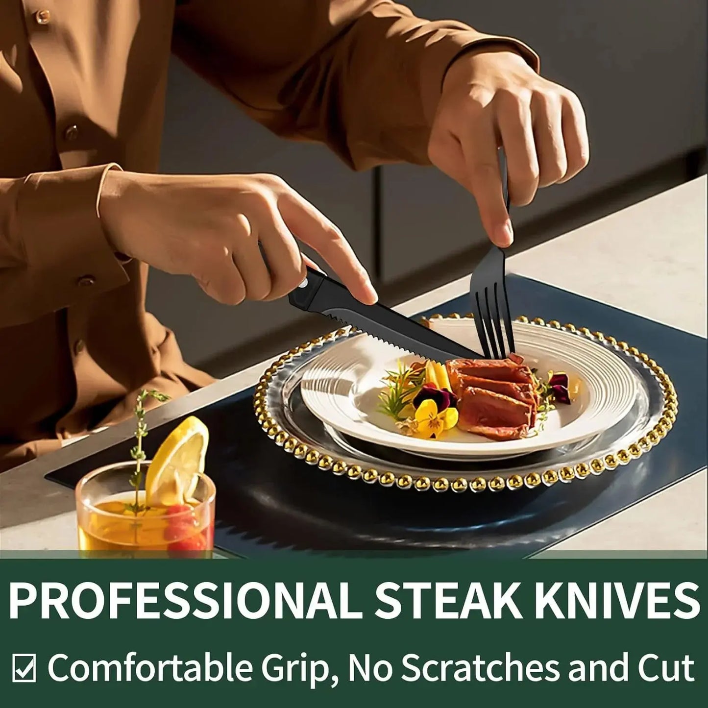24-Piece Black Matte Cutlery Set with Steak Knives