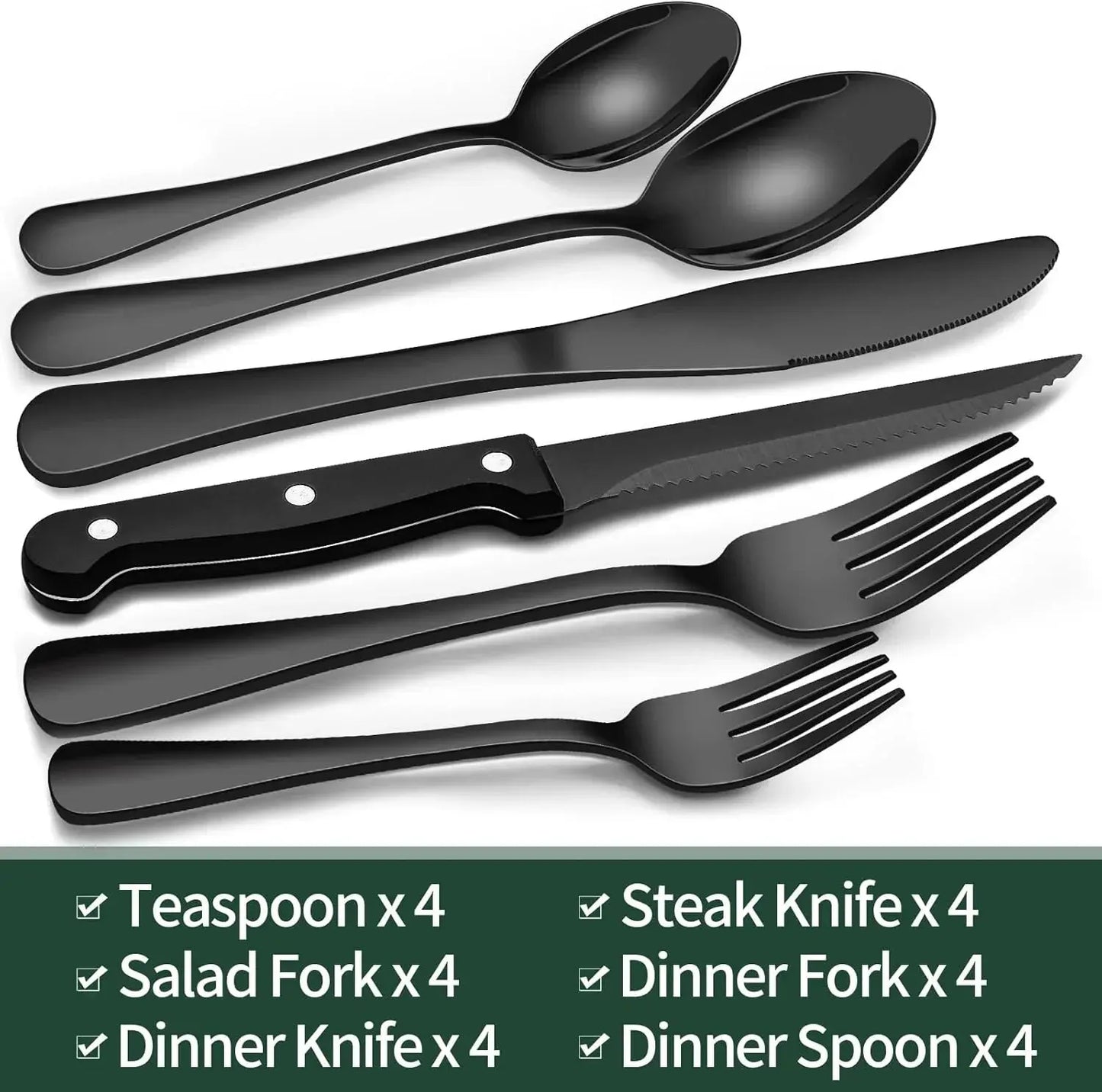 24-Piece Black Matte Cutlery Set with Steak Knives