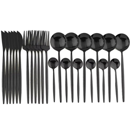 24-Piece Black Matte Cutlery Set with Steak Knives