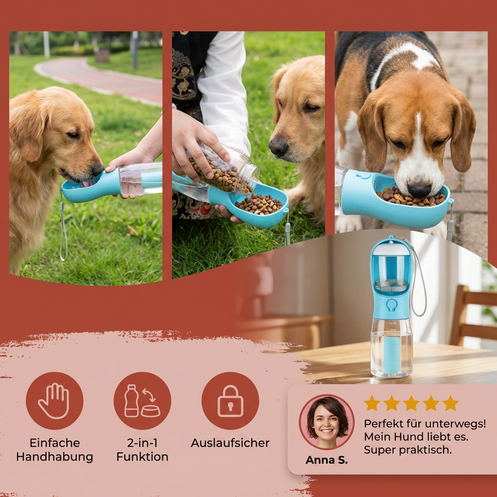 3-in-1 Pet Water Bottle with Food & Waste Bag Holder
