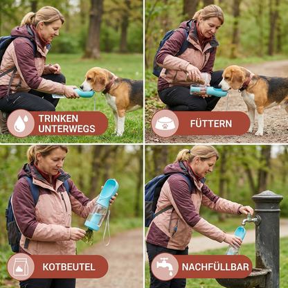 3-in-1 Pet Water Bottle with Food & Waste Bag Holder
