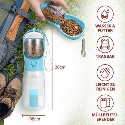 3-in-1 Pet Water Bottle with Food & Waste Bag Holder