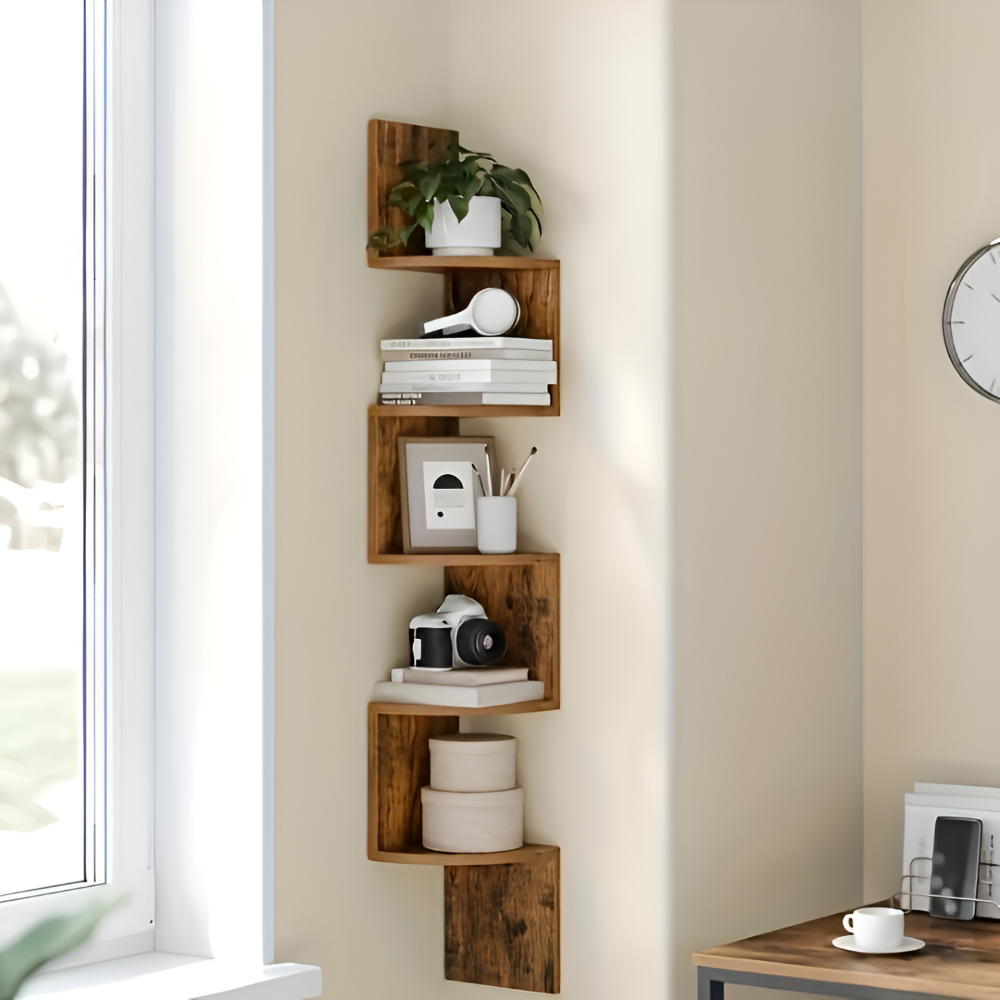 5-Tier Zigzag Corner Shelf for Space-Saving Storage